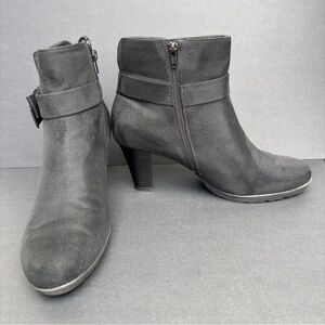 My Soft Gray Heeled Booties Size 11W Faux Suede